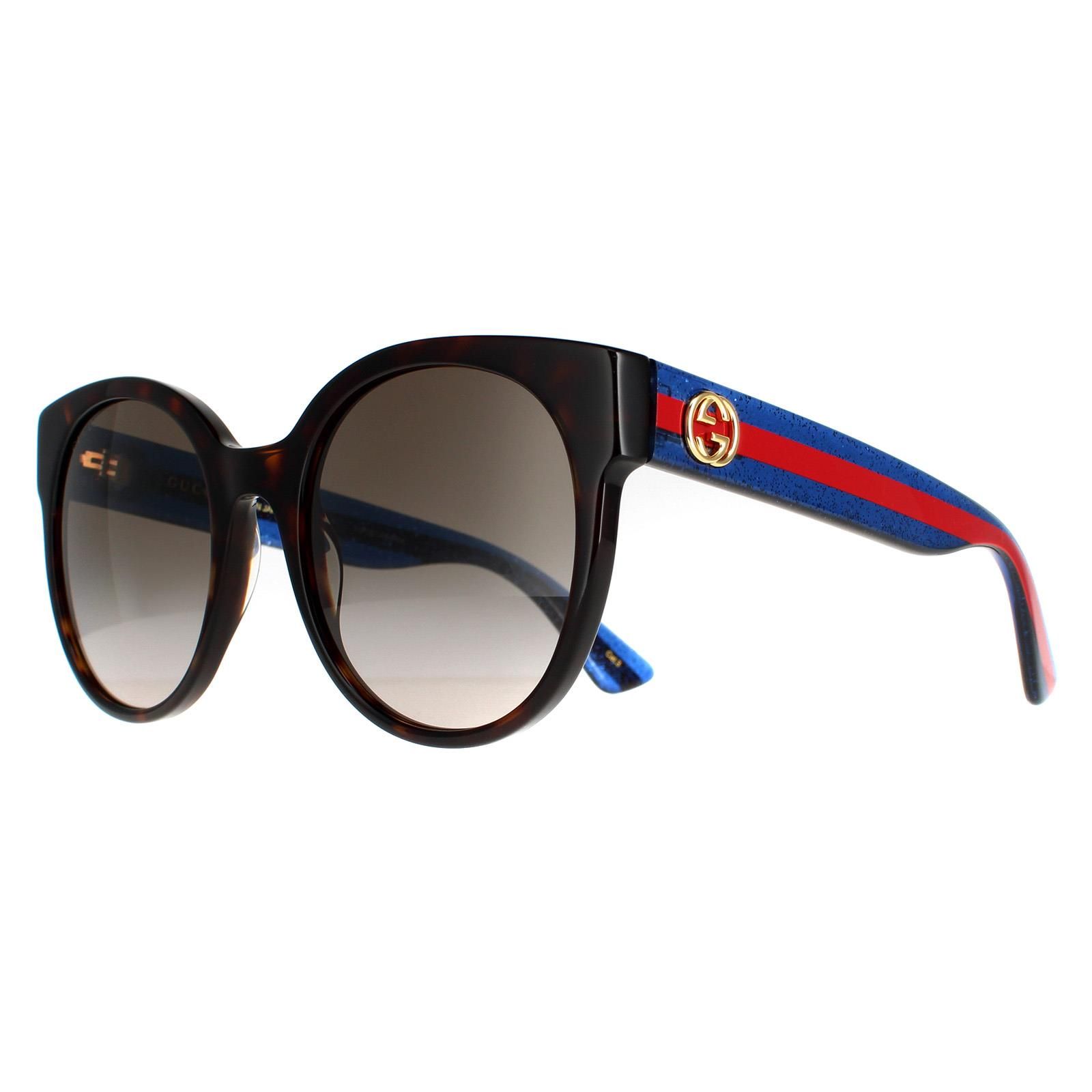 Gucci Cat Eye Havana with Blue and Red Brown Gradient GG0035SN Sunglasses