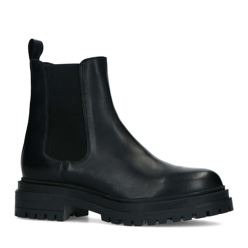 Manfield Korte zwarte leren chelsea boots