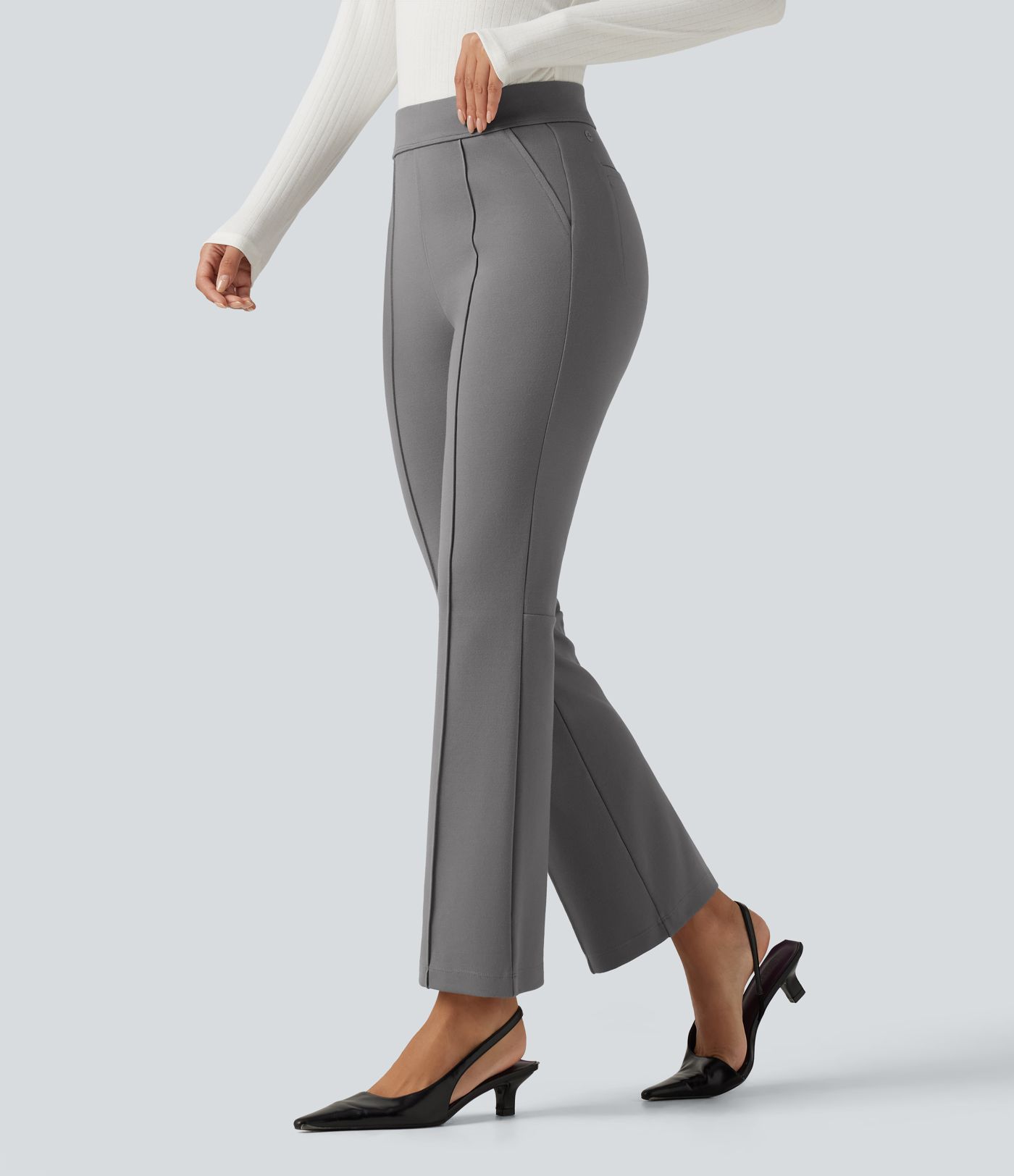 Pantalon de bureau bootcut Halara Flex™ taille haute à plis nervurés avec poches