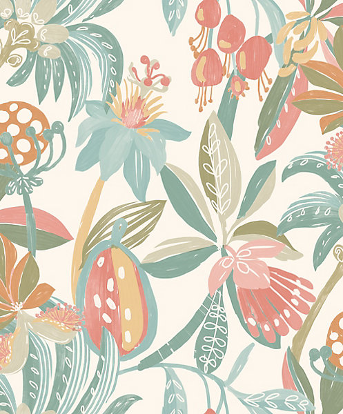 Papier peint vinyle intissé fleurs tropicales vert L. 1005 x l. 53cm Ugepa