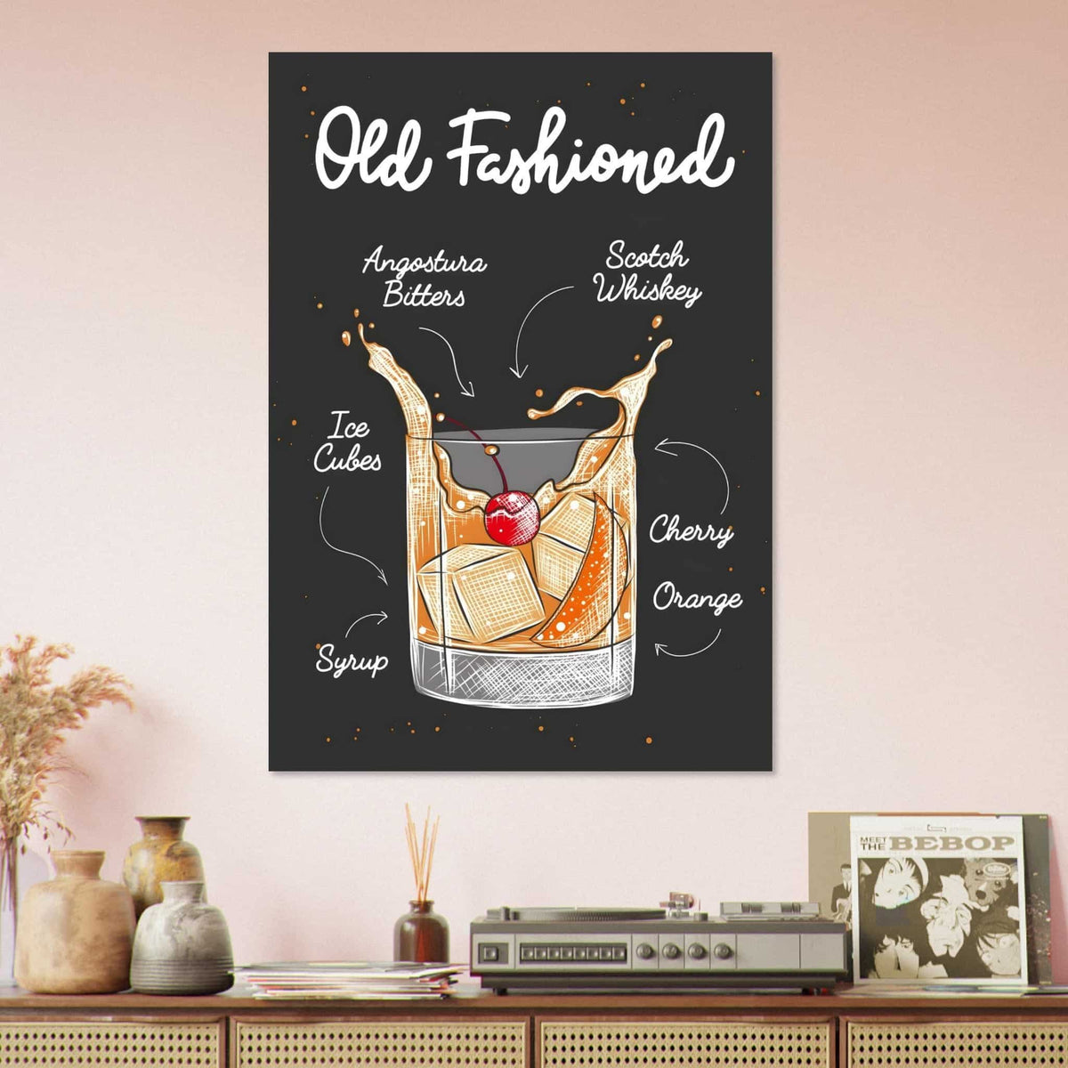 Artfulprints Old Fashioned cocktail II – Illustratie  poster 70x100 cm
