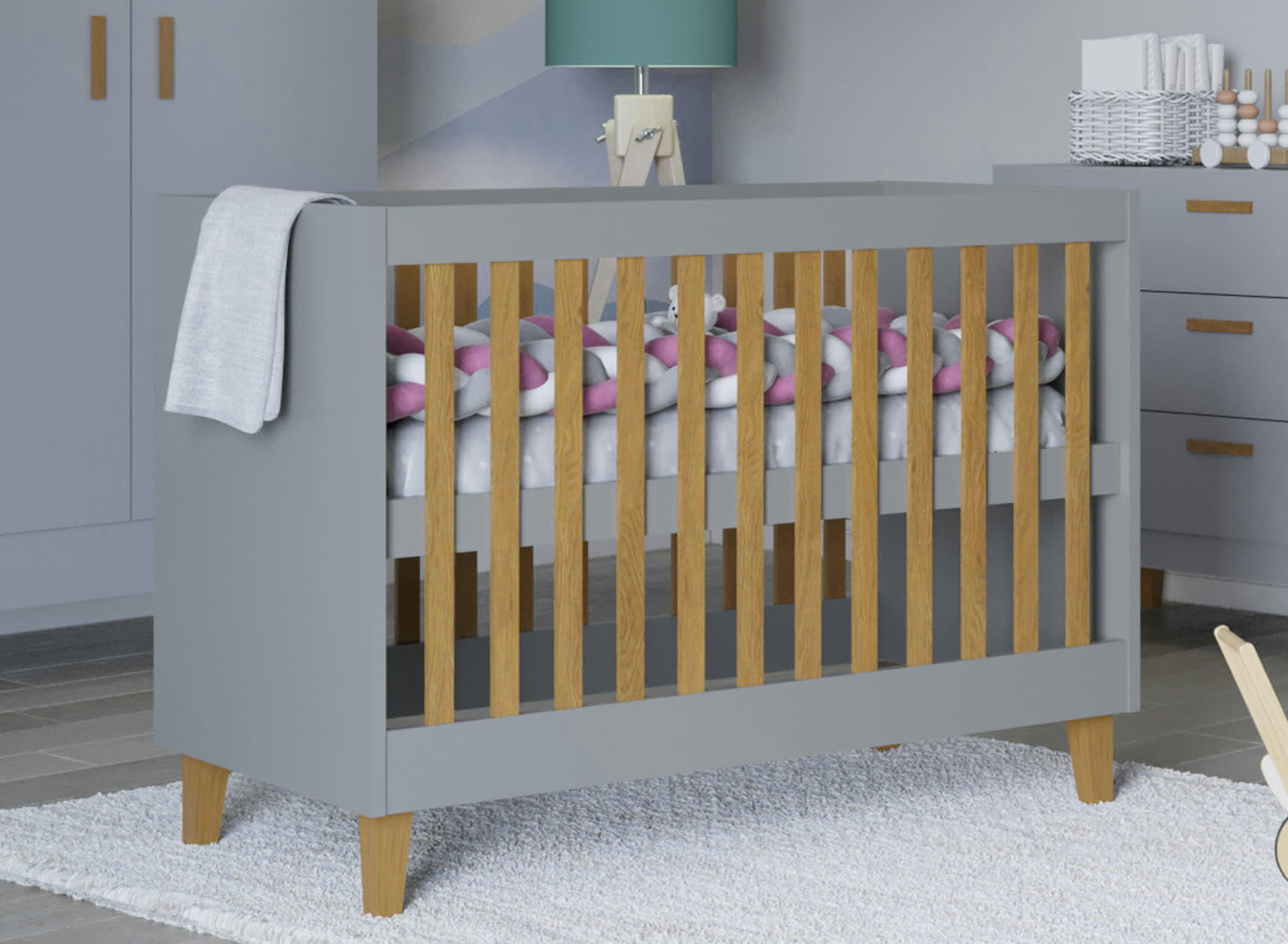 DREAM - Lit bébé 60x120 Gris et Chêne