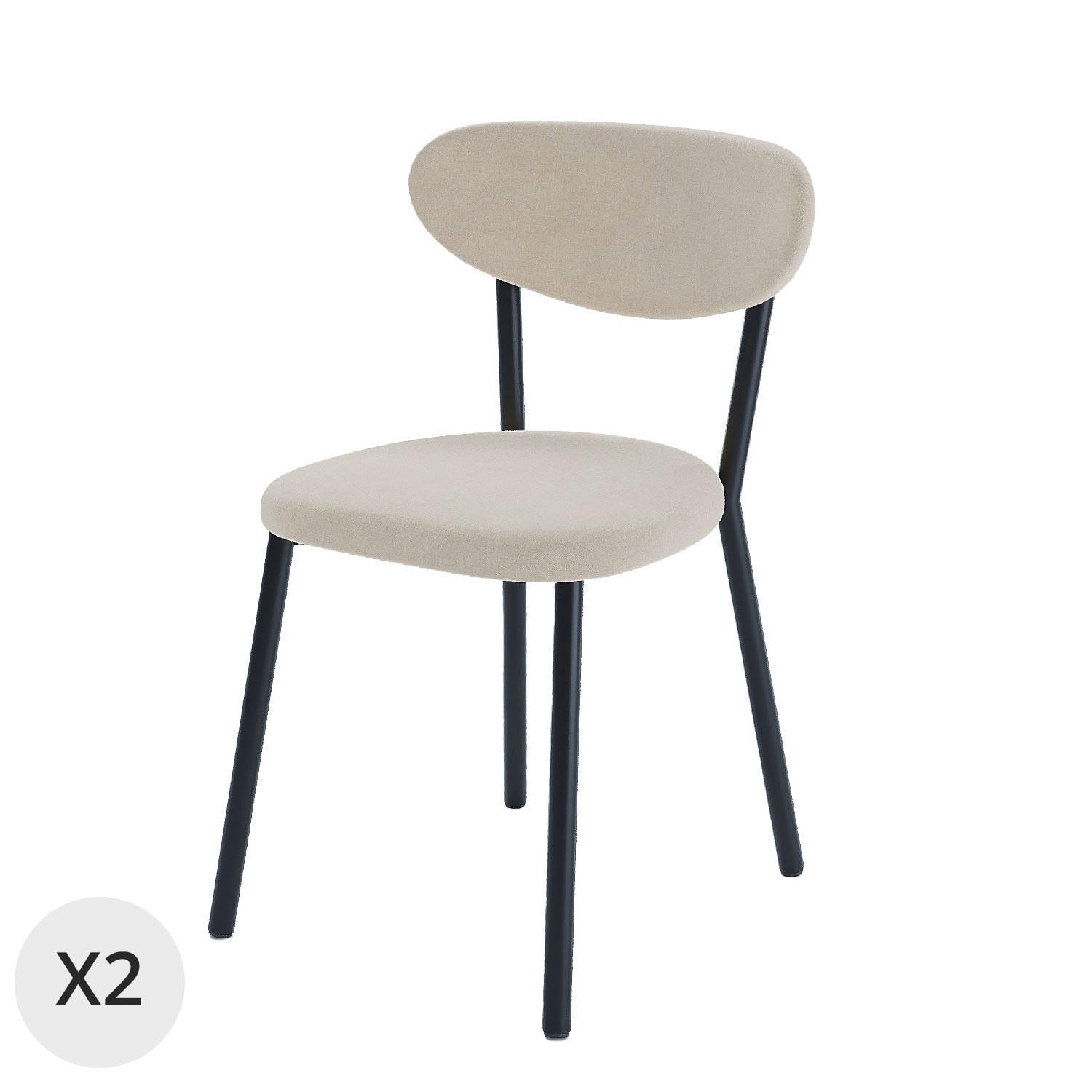 LOLA - Lot de 2 chaises beige pied métal noir