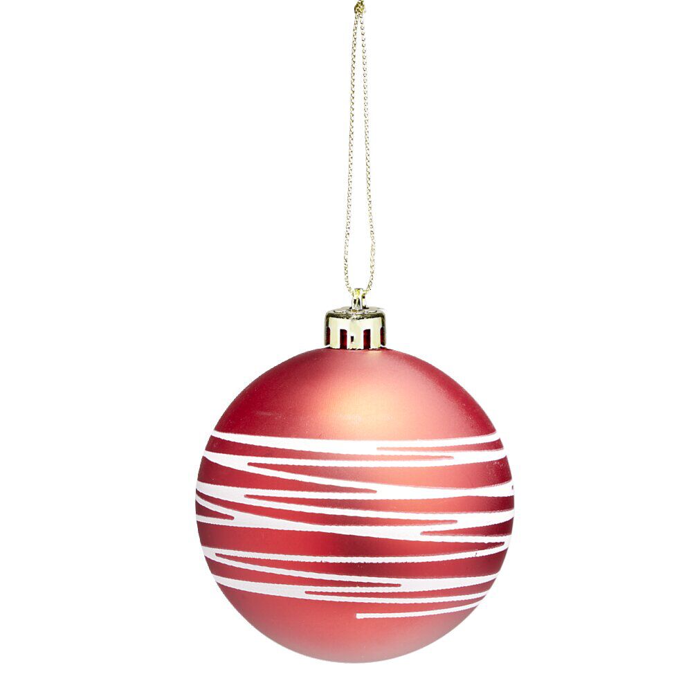 Boule de No&euml;l rouge spirale blanc pailleté Ø8cm