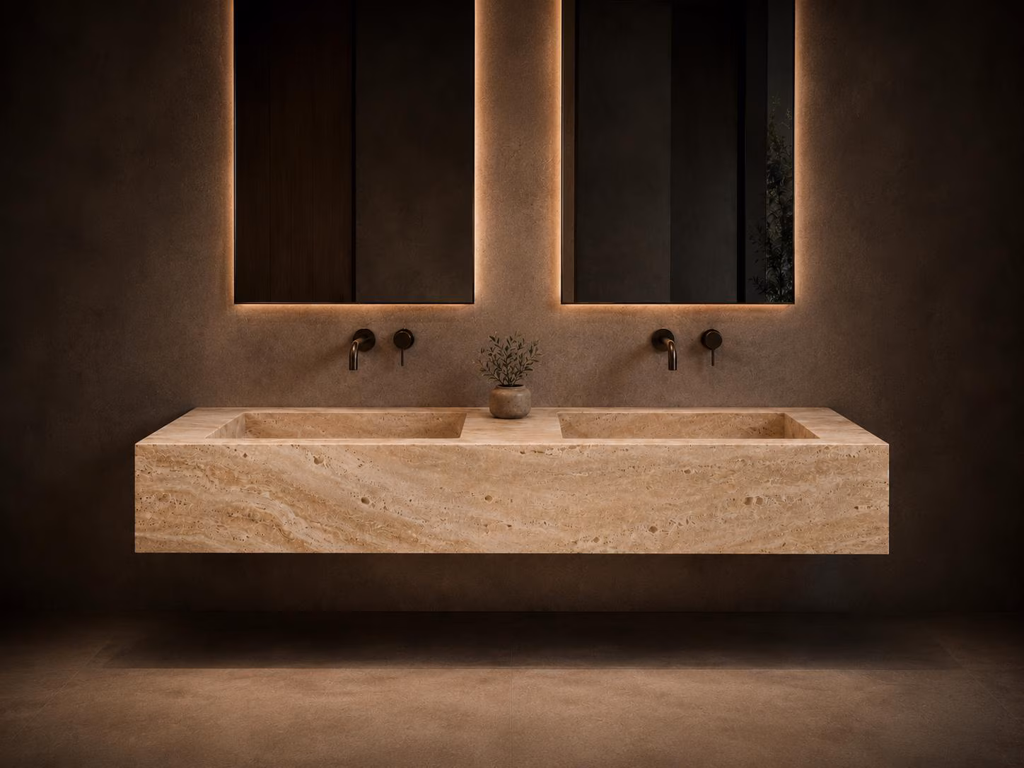 Luxury Double Travertine Marble Sink, Wall Mount Stone Vanity, Floating Bathroom Basin, Hand Carved Natural Stone, Custom Size Washbasin