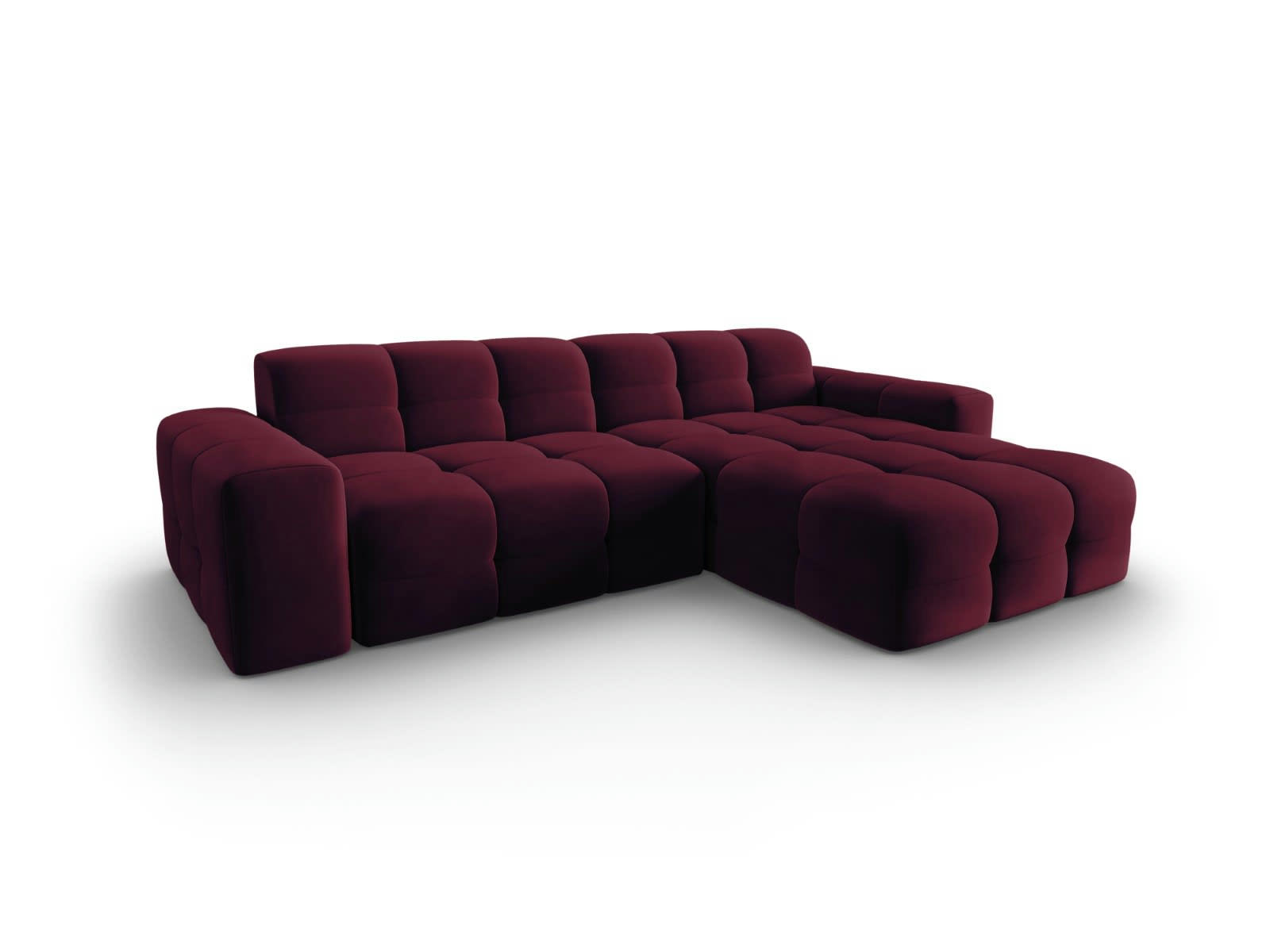 KENDAL - Canapé d'angle droit 4 places en tissu velours pourpre