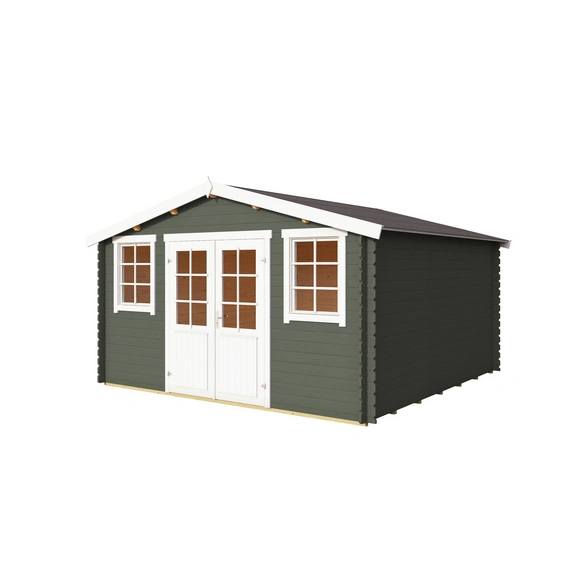 Gartenhaus »Wels«, BxHxT: 425,1 x 245,1 x 410 cm, (Außenmaß inkl. Dachüberstand), grüngrau