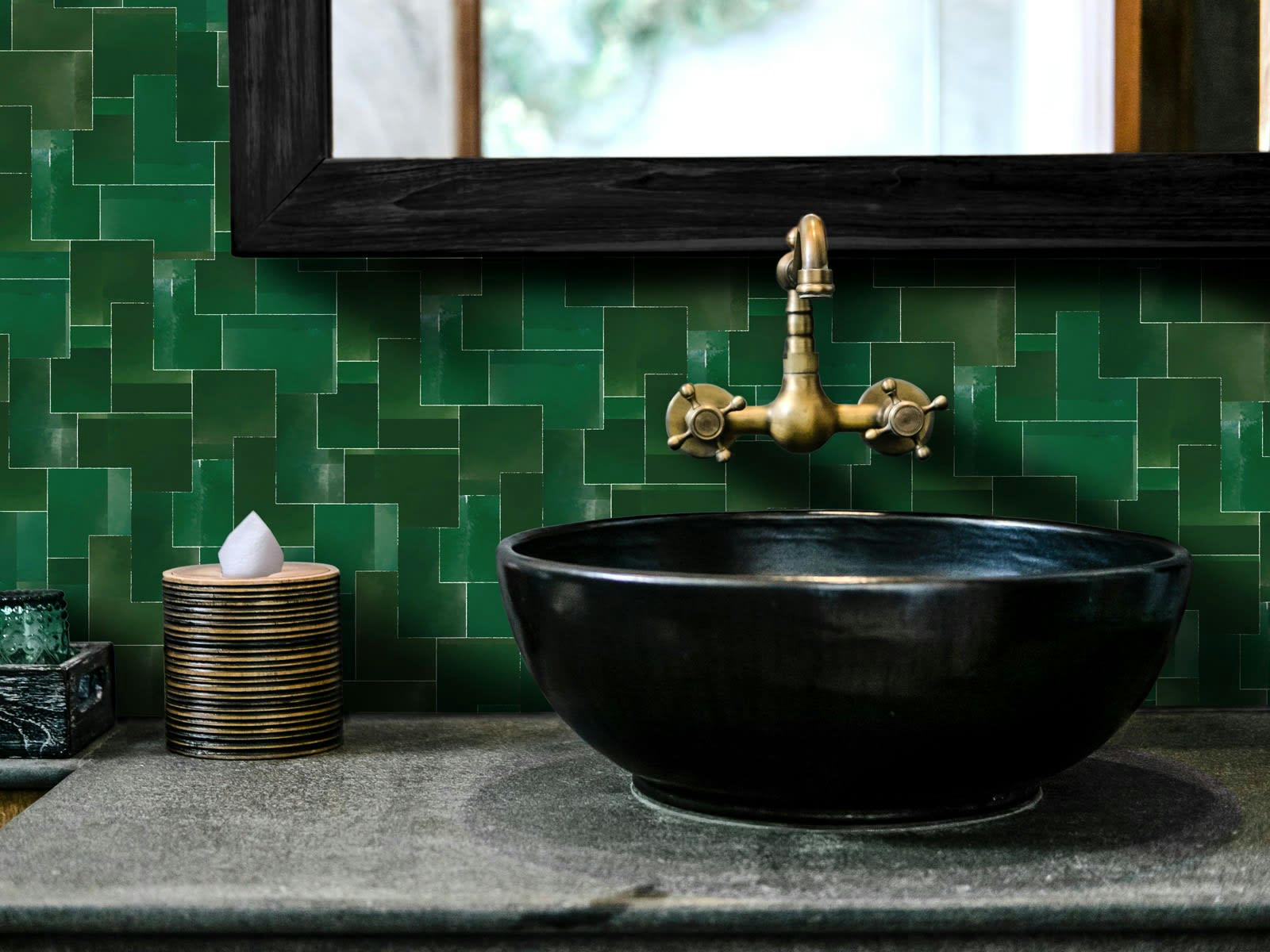 ZELLIGE - Crédence adhésive vert émeraude 200x40cm