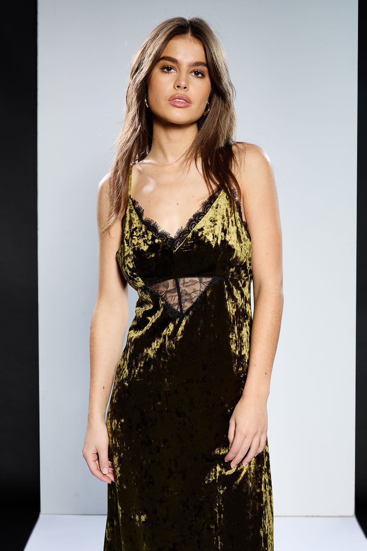 RUNWAY 1.8.1.8 Runway 1.8.1.8 Velvet Lace Detail Slip Dress