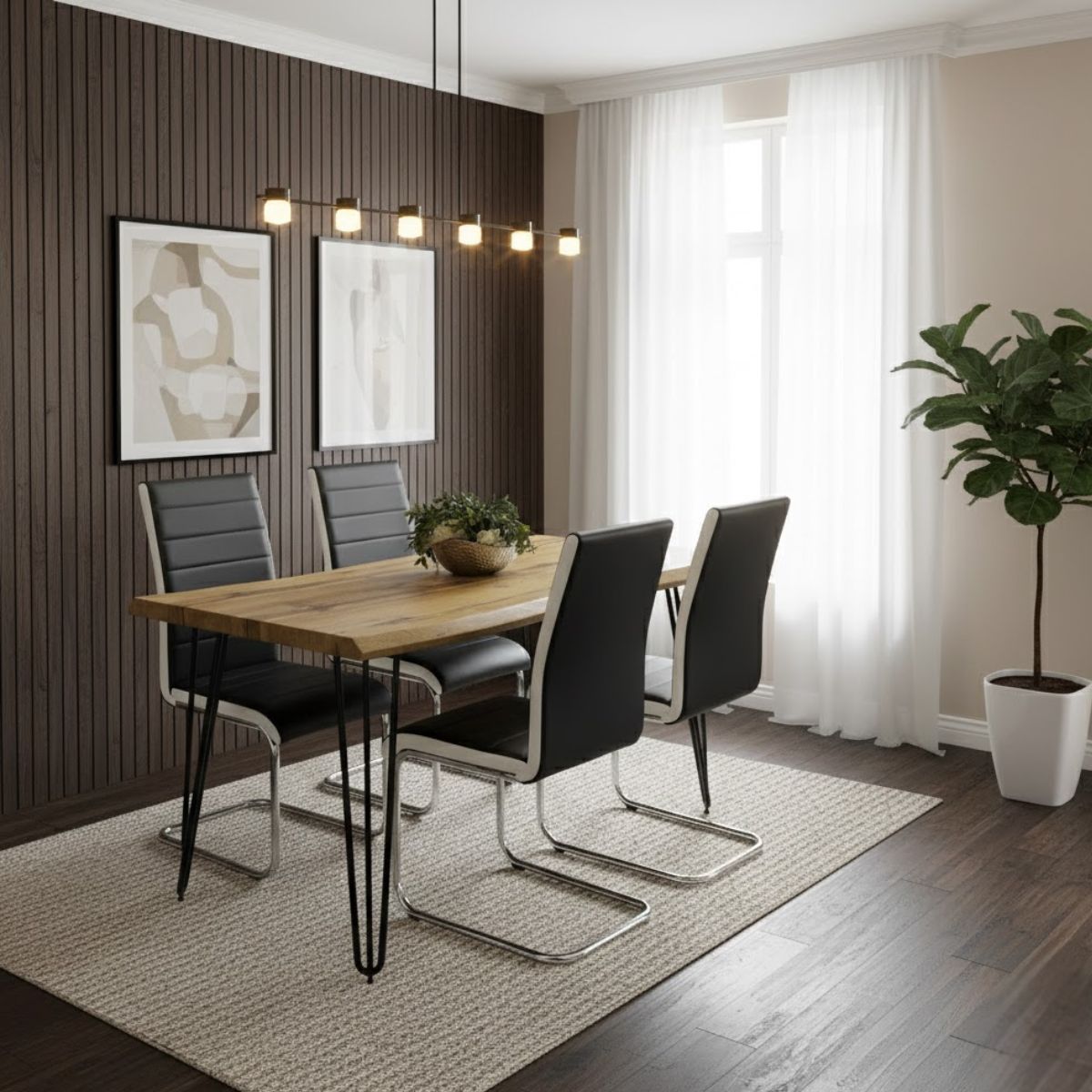 KOSY KOALA Modern Dining Table Set With 4 Black Chairs Kitchen Room Furniture