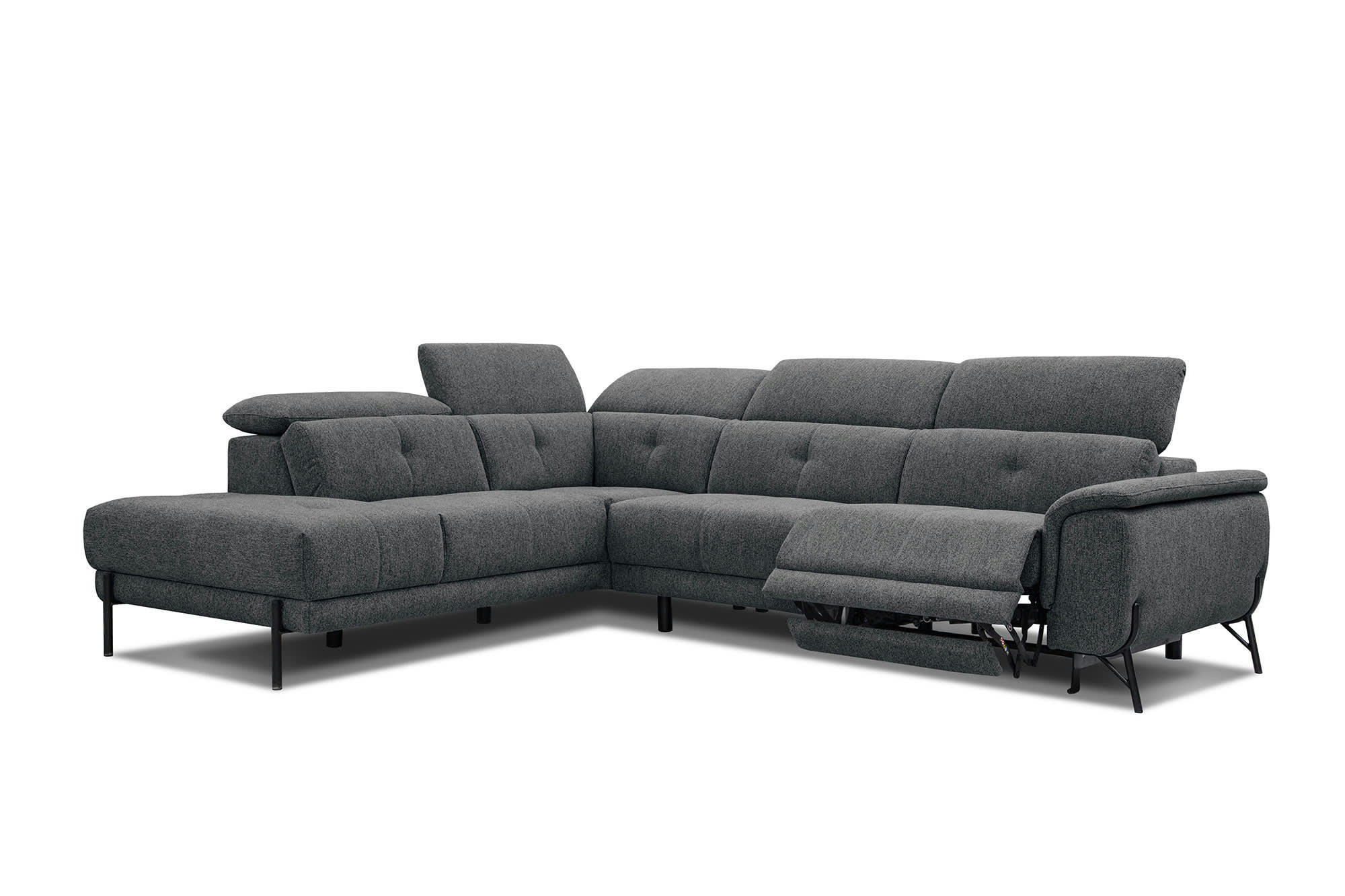 AVENA - Canapé d'angle gauche 5 places avec relax électrique tissu gris foncé