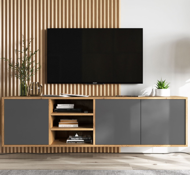 Wisząca szafka RTV komoda RTV Dąb wotan grafit MAT 150 cm