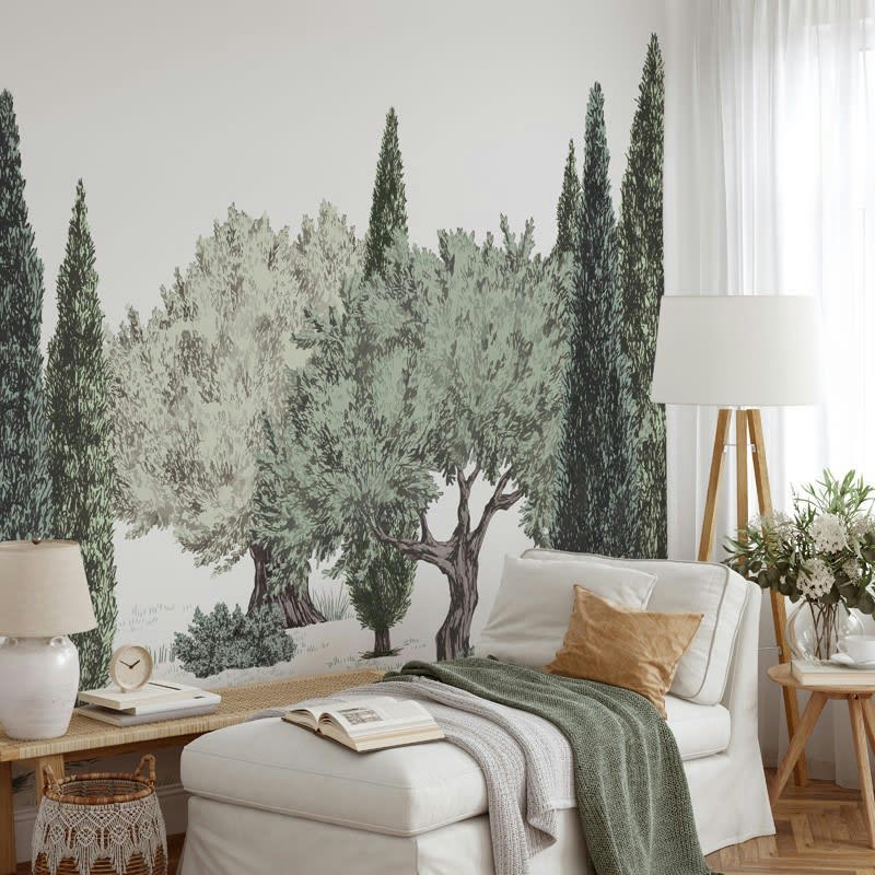 TIVOLI NATURE - Papier Peint Panoramique L336xH270cm Vert Olivier Cyprès