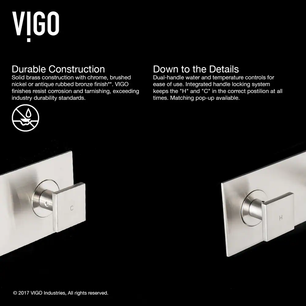 VIGO Titus Wall Mount Dual Handle Bathroom Sink Faucet, Eco-Friendly 1.2 GPM Flow Rate, Brushed Nickel