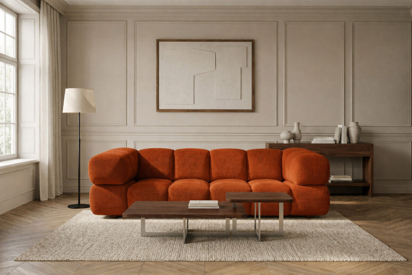 Sofa trzyosobowa, strukturalna tkaninaSonic, Miedziany, Averro