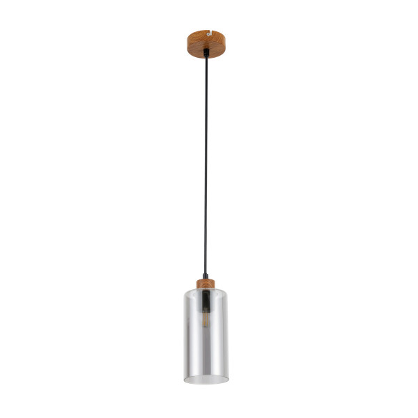 Lampa wisząca drewniana-czarna-szkło-dymiona NASTER 1xE27x25W Italux