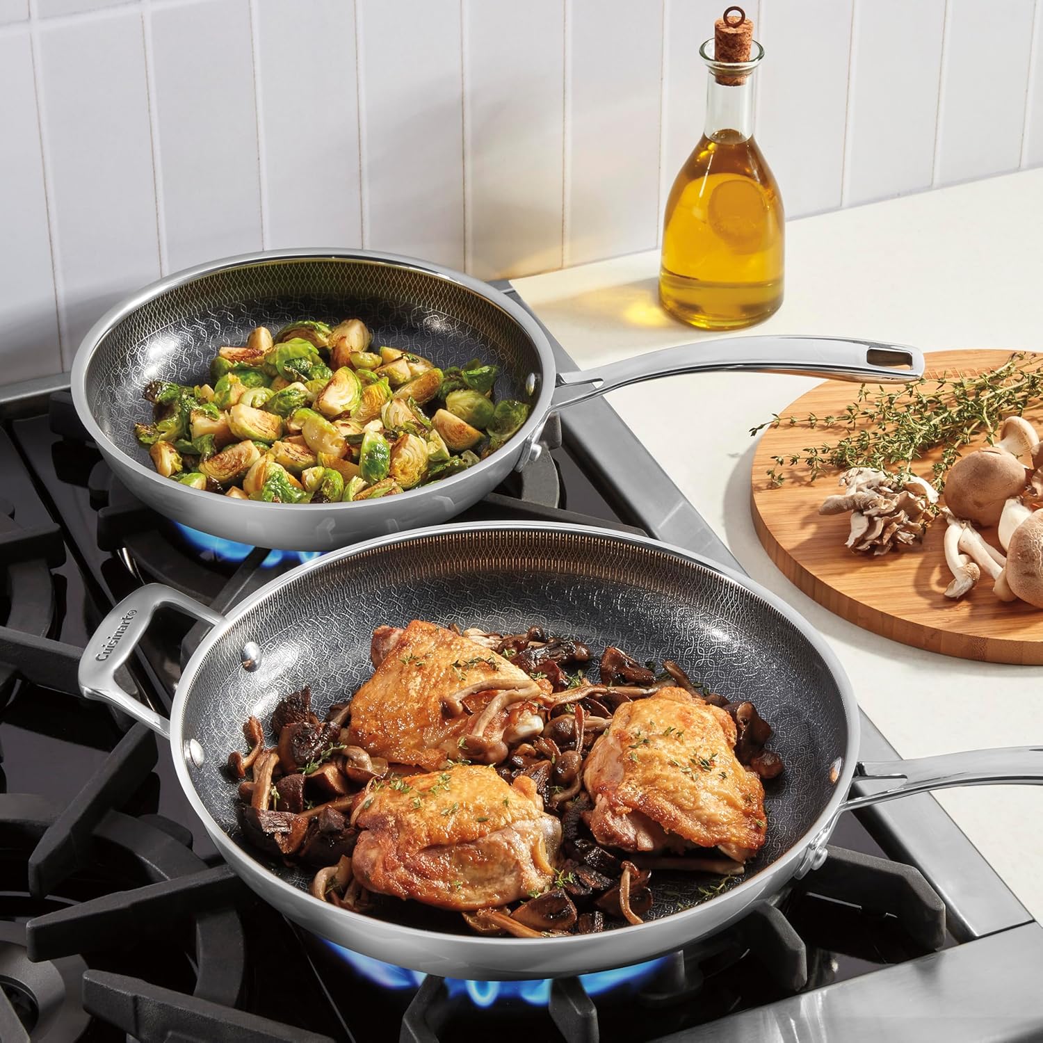 Cuisinart FusionPlus Hybrid Nonstick Stainless Steel Cookware Set, 2-Piece Skillet Cooking Set with PFAS-Free PURELYSEAR Ceramic Non Stick Technology, Scratch Proof, Cool Grip Handles, Dishwasher Safe