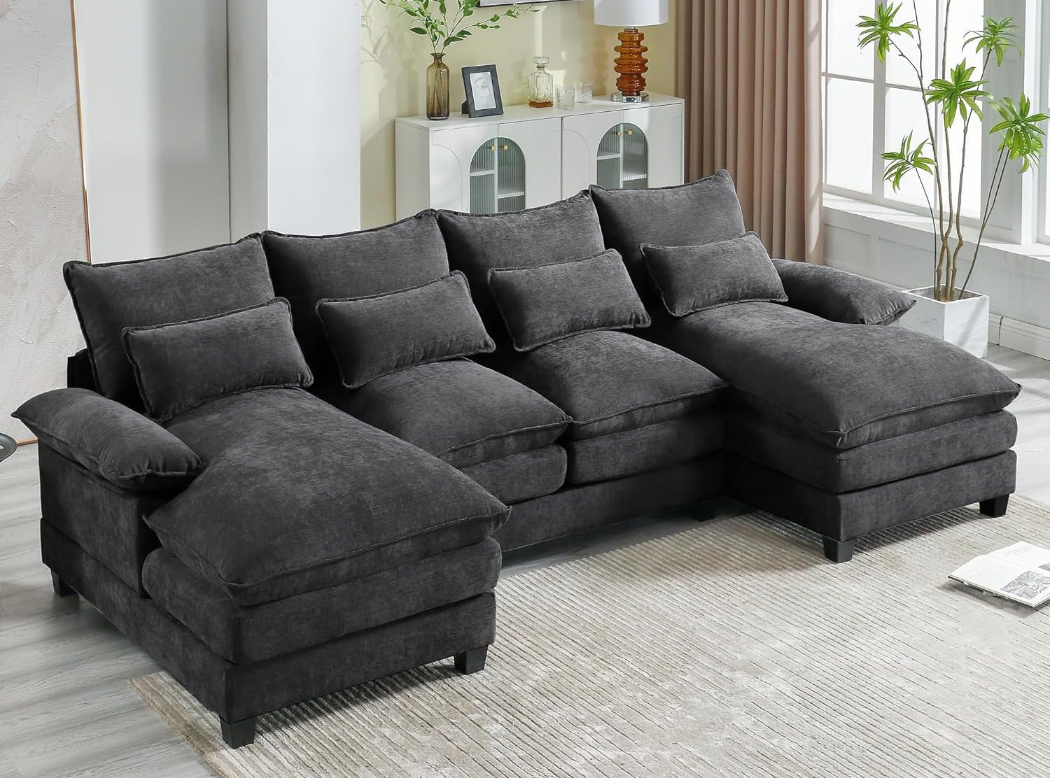 110.2 Modular U Shaped Cloud Couch, Modern 4-Seat Chenille Upholstery Sectional Sofa with Double Chaise & Double Layer Cushions, Deep Seat Comfy Couch for Living Room, Bedroom, Apartment,Grey