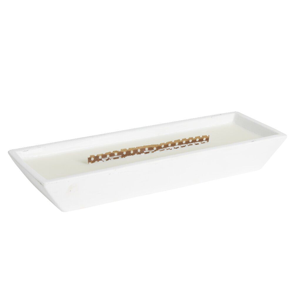 Bougie cire en céramique blanc effet flamme cheminée 30,5x10,5xH4,5cm