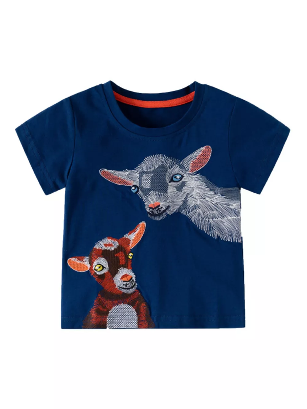 Children's Embroidered Goat Round Neck Tee