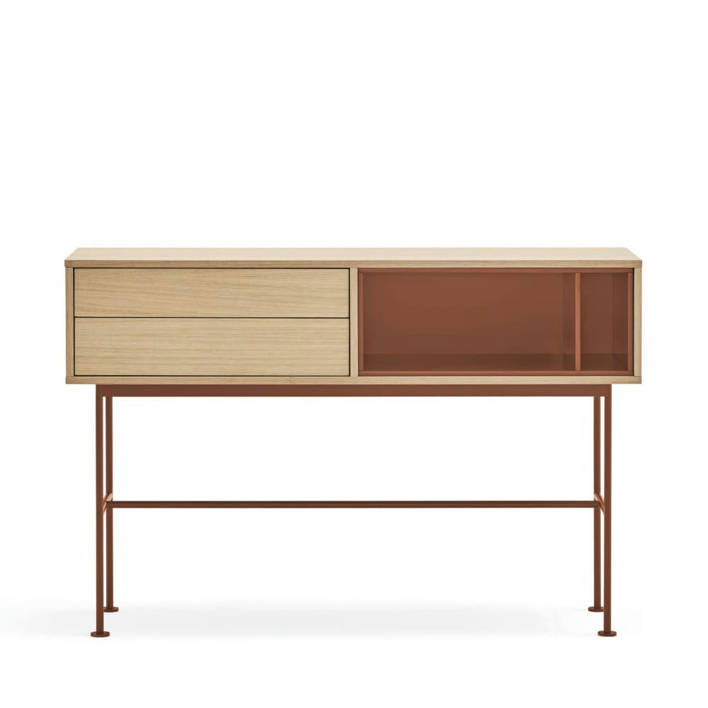 YOKO - Console 2 tiroirs en bois L120cm rouge brique