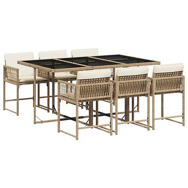 Ensemble jardin vidaXL 7 pièces beige poly rotin acier