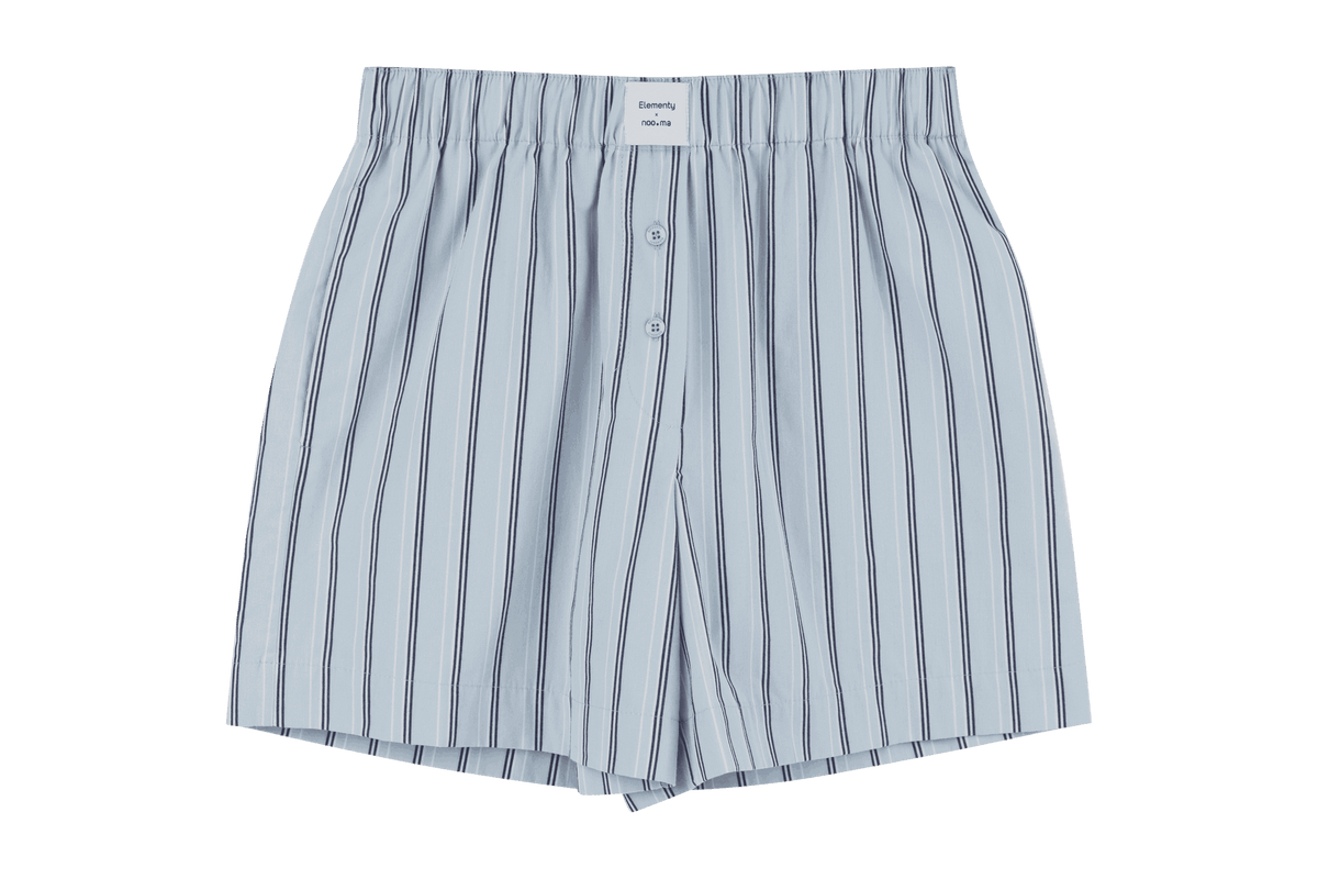 noo.ma Tala pyjamashorts dames, 100% biologisch katoen, baby blue gestreept