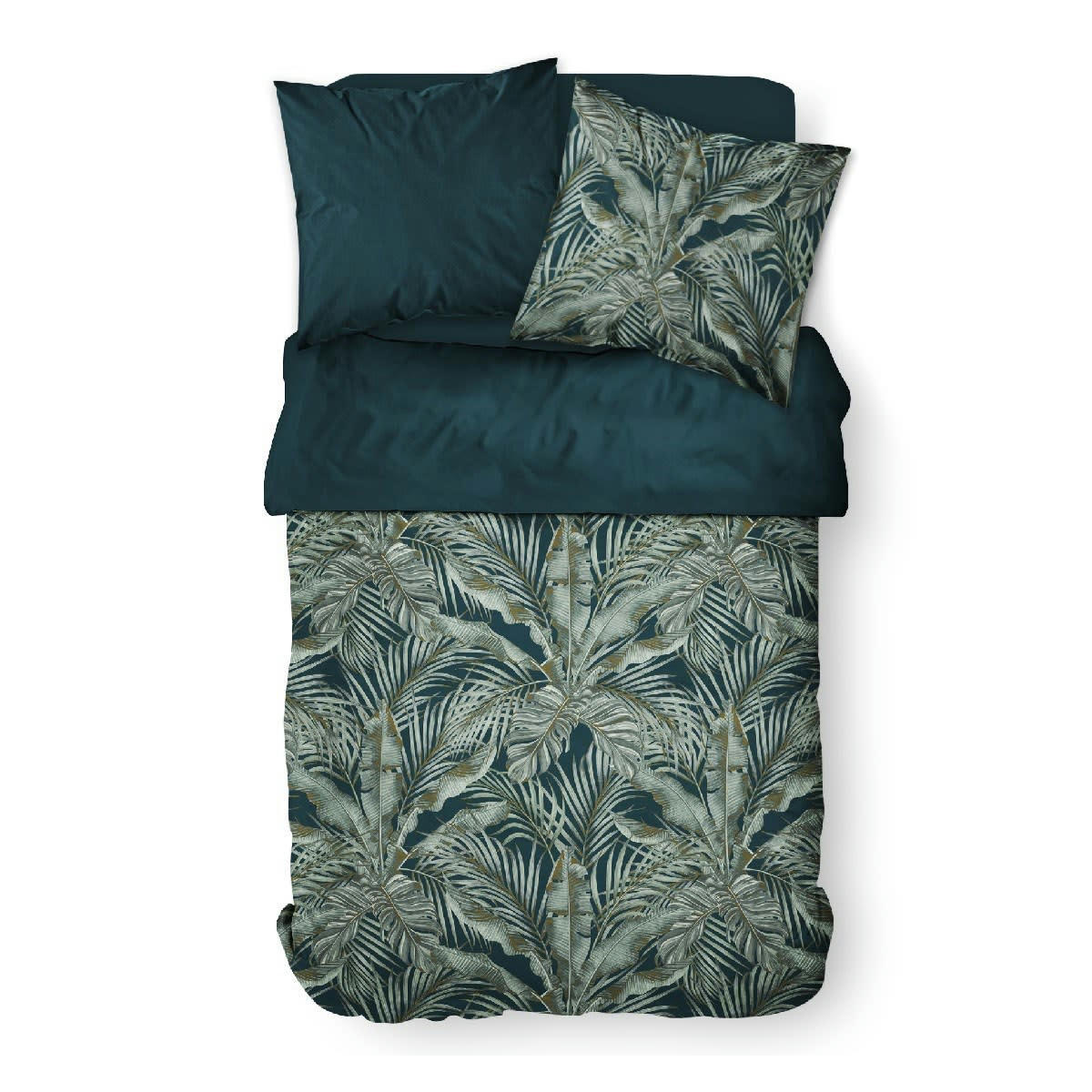 SUNSHINE - Parure de lit 2 personnes imprimé jungle en Coton Bleu 240x260 cm