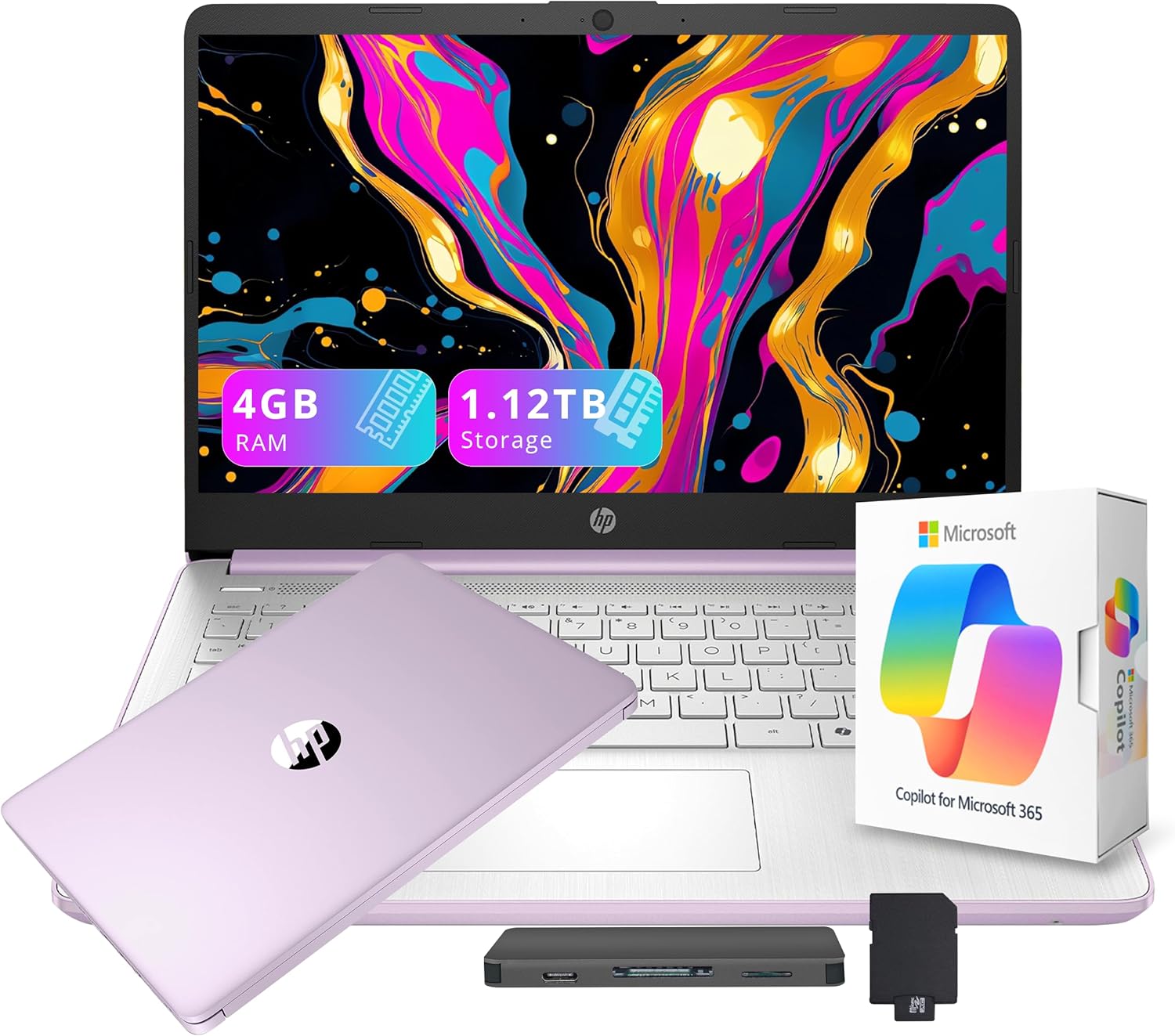 HP Stream 14 HD Student&Business Laptop with AI Copilot  Intel Processor N150  4GB RAM  1.12TB Storage (128GB UFS + 1TB Docking Station)  1 Year Office 365  720p Webcam  Win 11  Lavender Purple