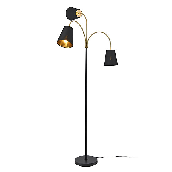 Lampadaire Wycombe 3 x E14 métal polyester 154 cm noir or lux.pro