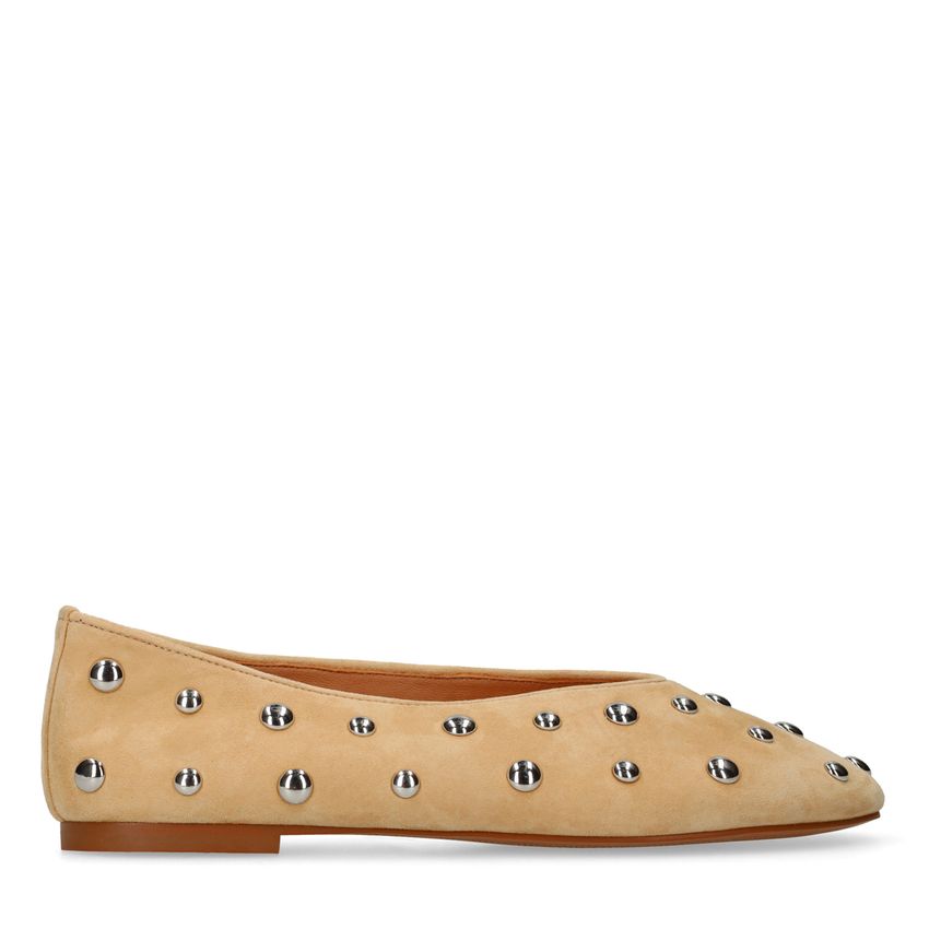 Manfield Beige suède ballerina's met zilveren studs