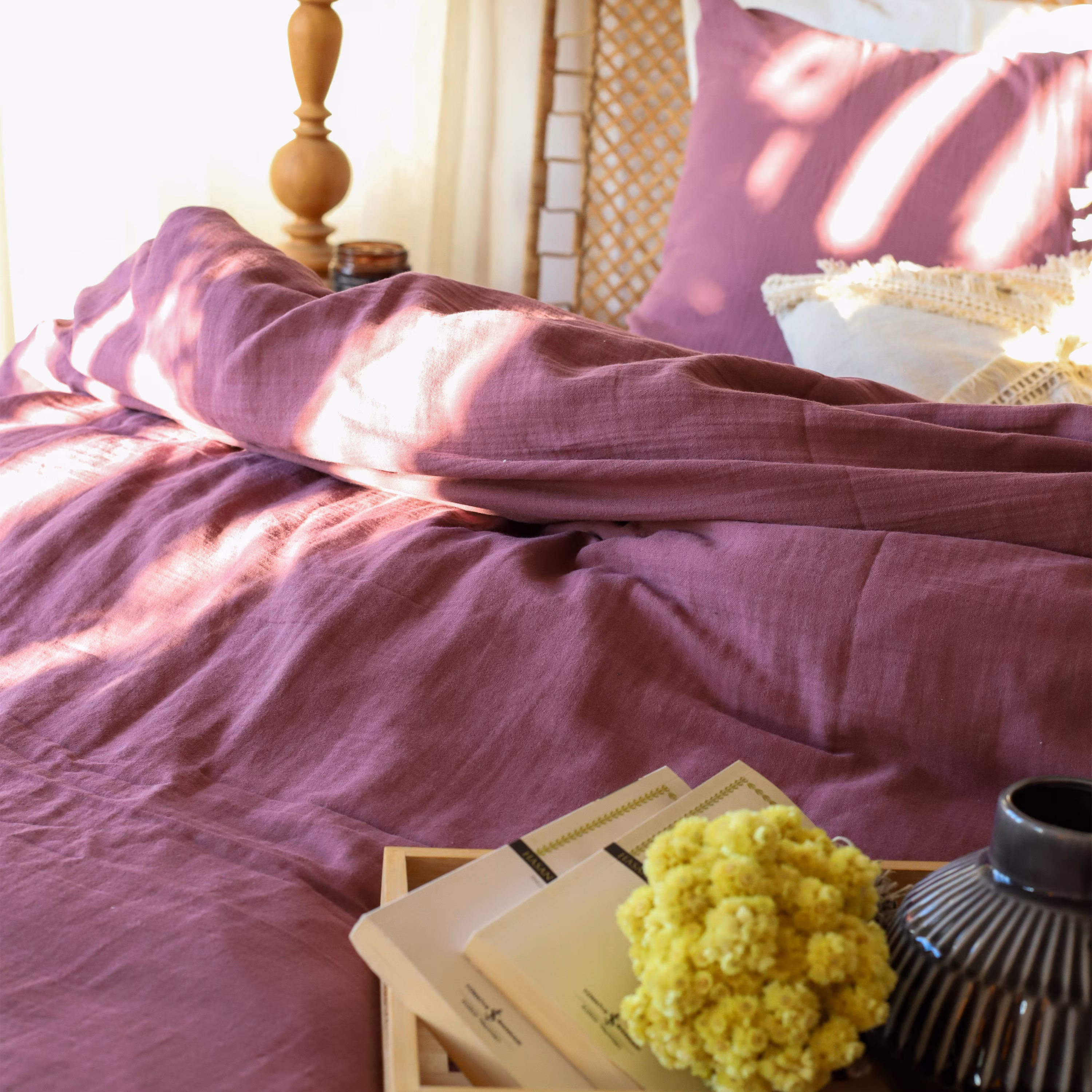 Muslin Duvet Cover Set in 4 Layer Turkish Cotton Gauze, Luxury Boho Bedding, Queen King & Custom Sizes, 6 Colors