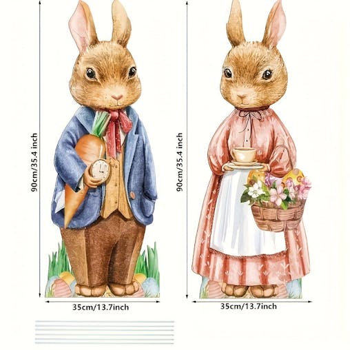 NNETM Wooden Rabbit and Flower Garden Signs Set