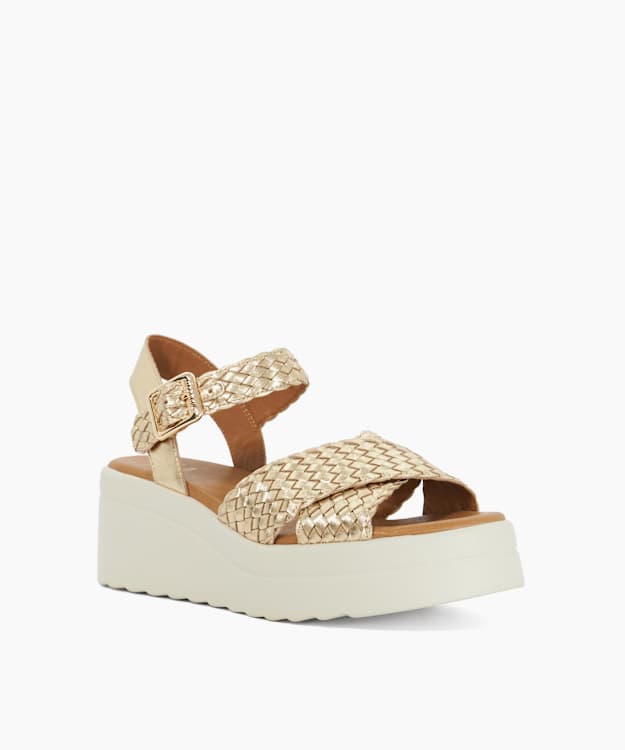 Kinleys Gold - Braided Leather Wedge Sandals