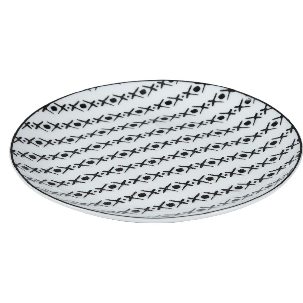 Assiette à dessert blanche motif ligne de croix noir Ø19cm