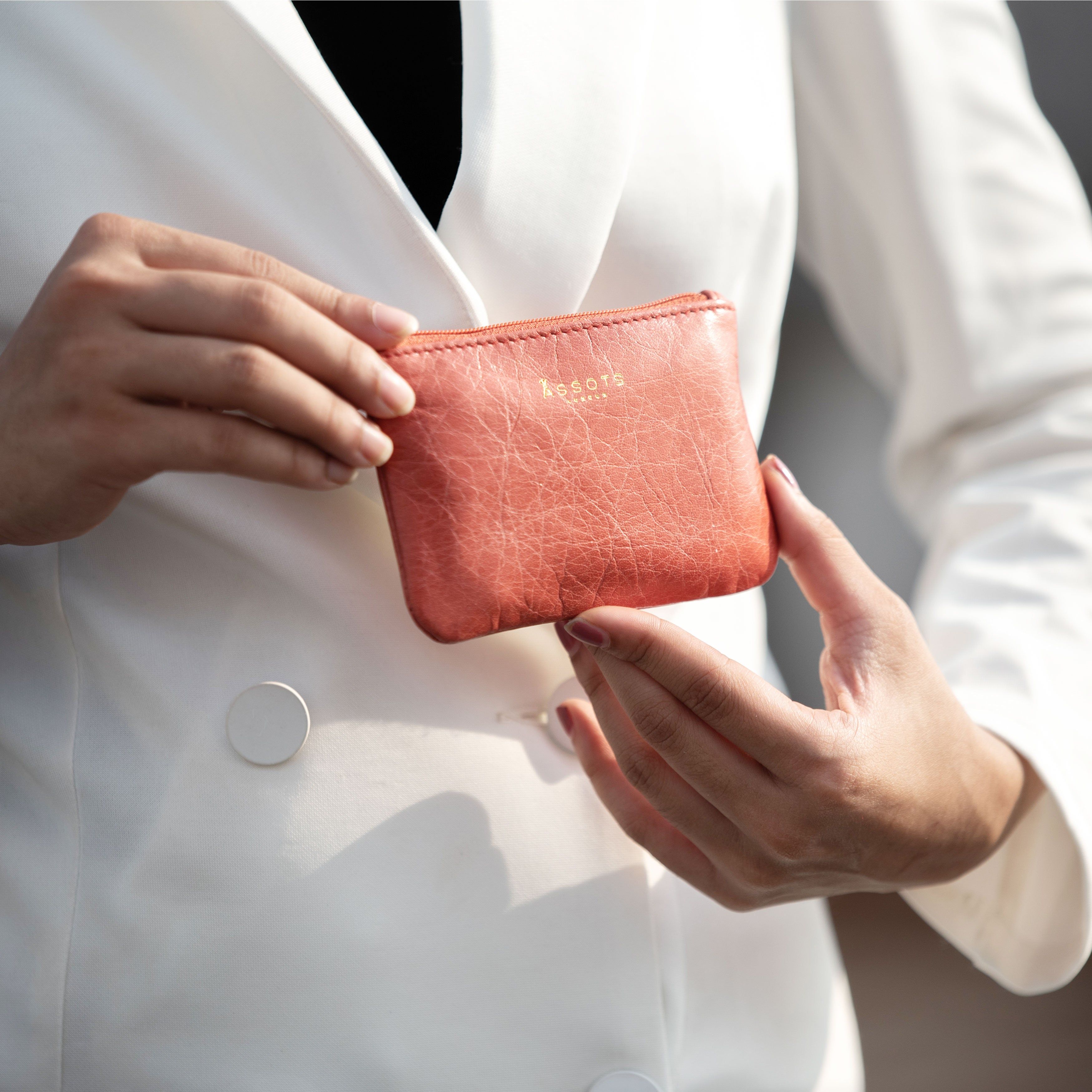 Assots London Poppy' Full Grain Leather Zip Top Coin Purse