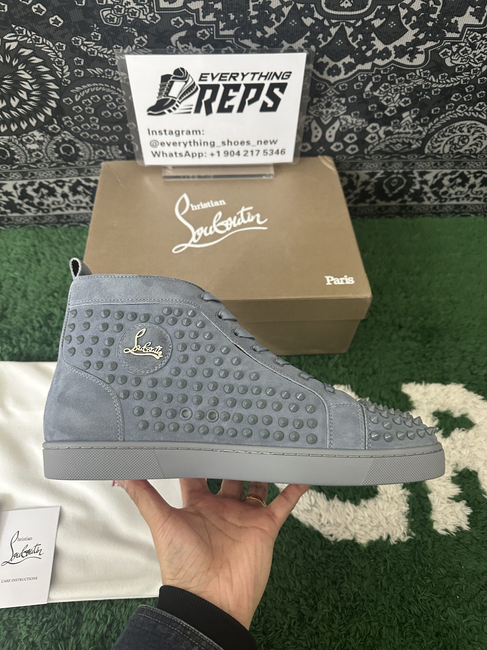 Christian Louboutin Blue Suede Louis Spikes High Top Blue