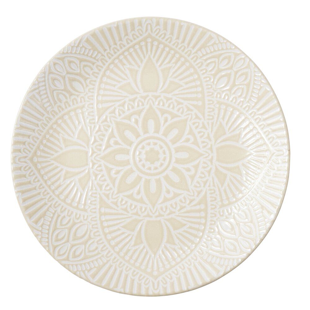 Assiette plate ronde Sahara arabesque céramique beige Ø19,5cm