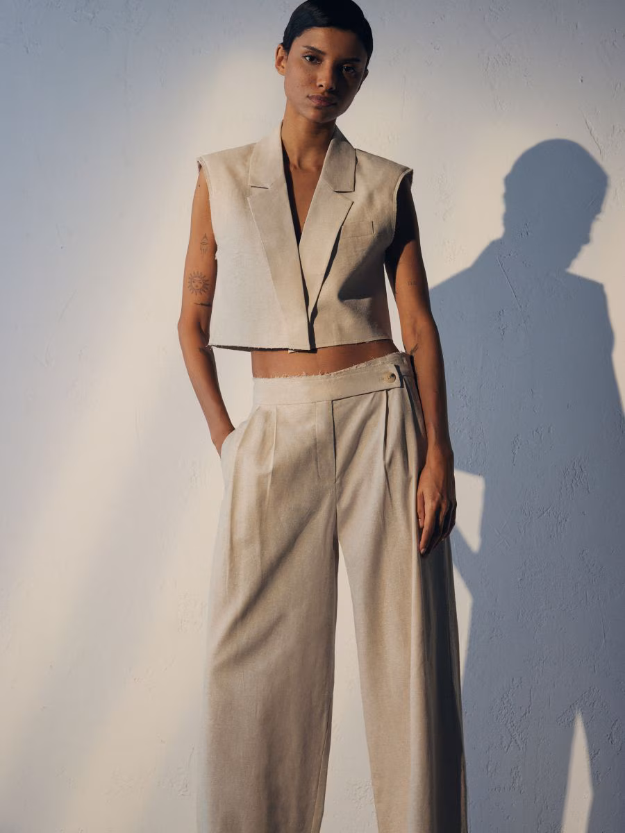 Linen Rich Trousers With Asymmetric Fastening