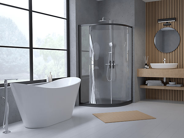 Cabine de douche quart de cercle HELA Noir 80x80 190 cm Nano-Verre Transparent Trempé