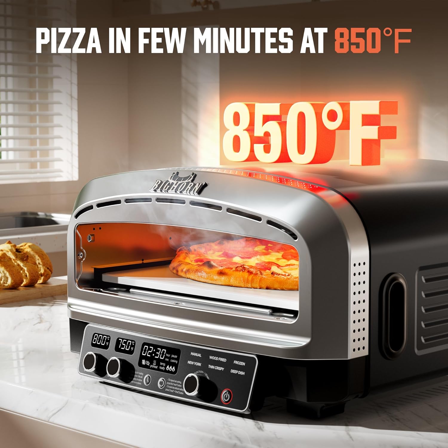BIG HORN 14 Electric Pizza Oven, Countertop, Stainless Steel