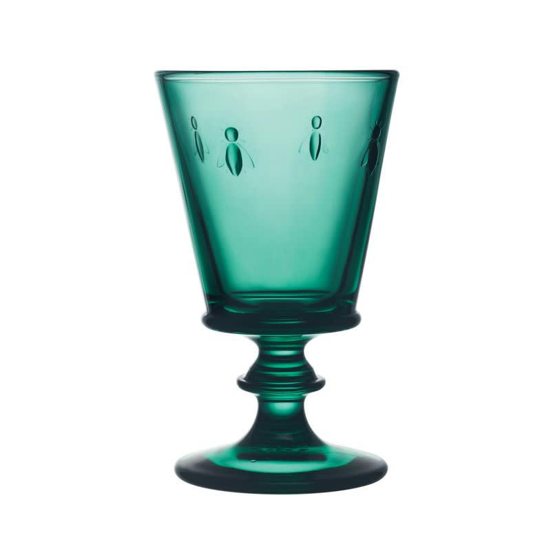 SET DE 6 VERRES À VIN,  ABEILLE - Verre à pied mécanique  en verre Emeraude - lot de 6