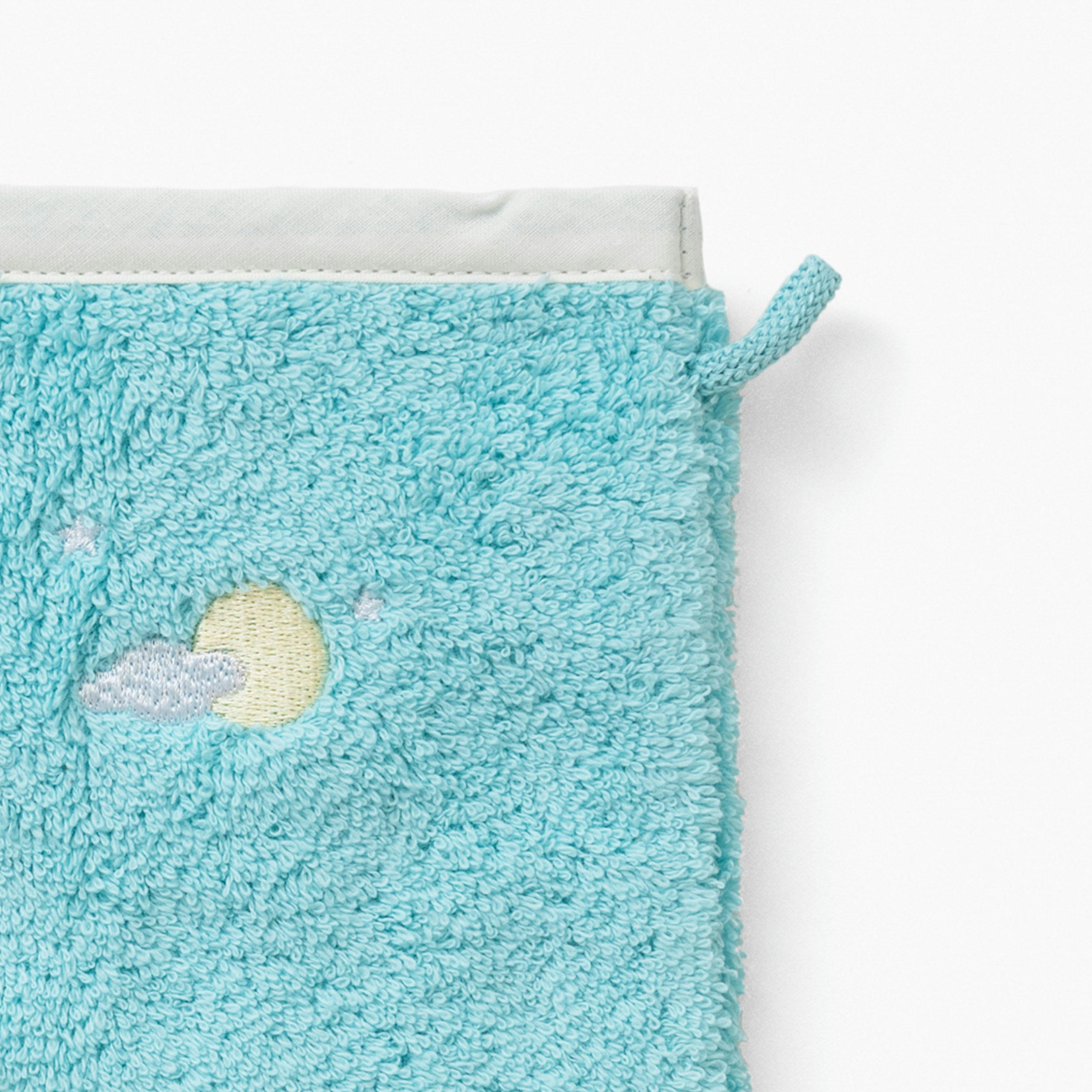 ATLANTIS - Gant de toilette coton bouclette brodé bleu 15 x 21 cm