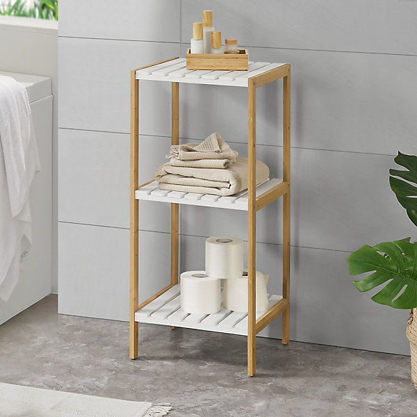 Etagère de rangement Balsfjord 33 x 34 x 80 cm Bambou Blanc en.casa