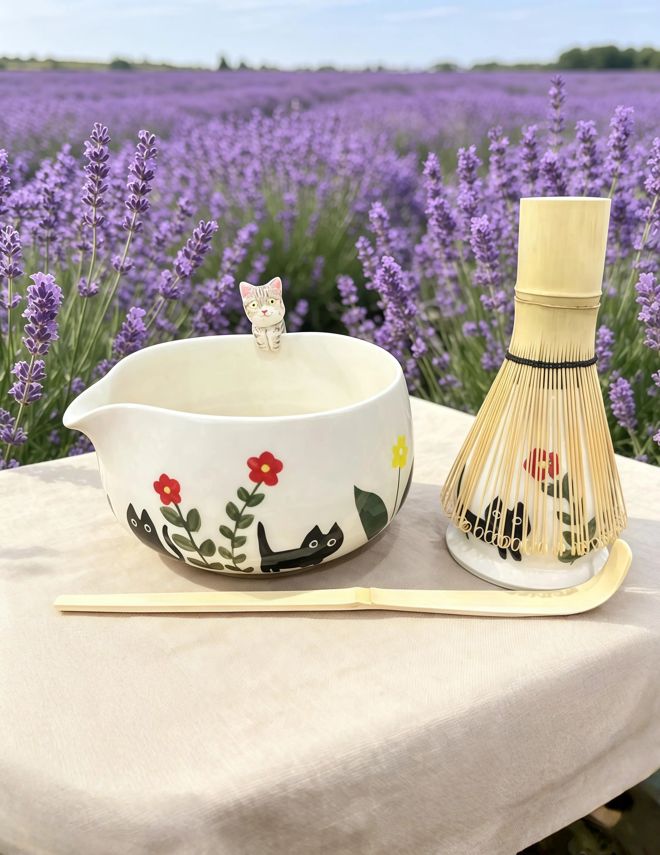 Custom Flower Cat Ceramic Matchat Set,Personalized Pet Ceramic Matcha Bowl,Memorial Gift for Pet Lovers,Peekaboo Bowl,Hidden Animal Bowl