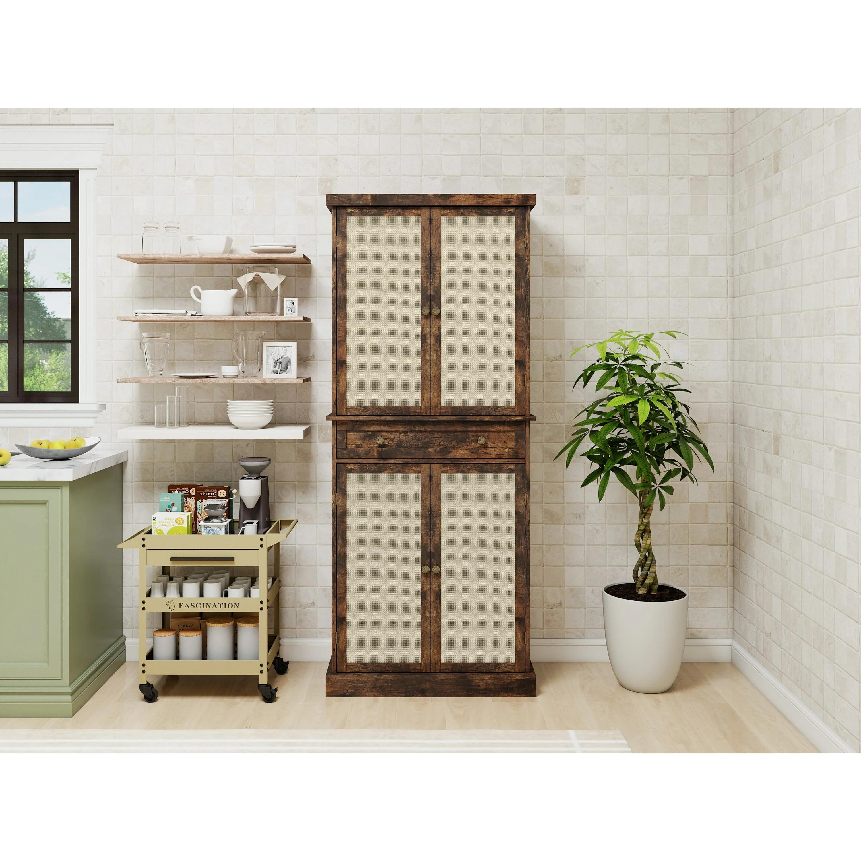 Modern 4-Door Storage Cabinet with 1 Drawer and 4 Adjustable Inner Shelves for Living Room