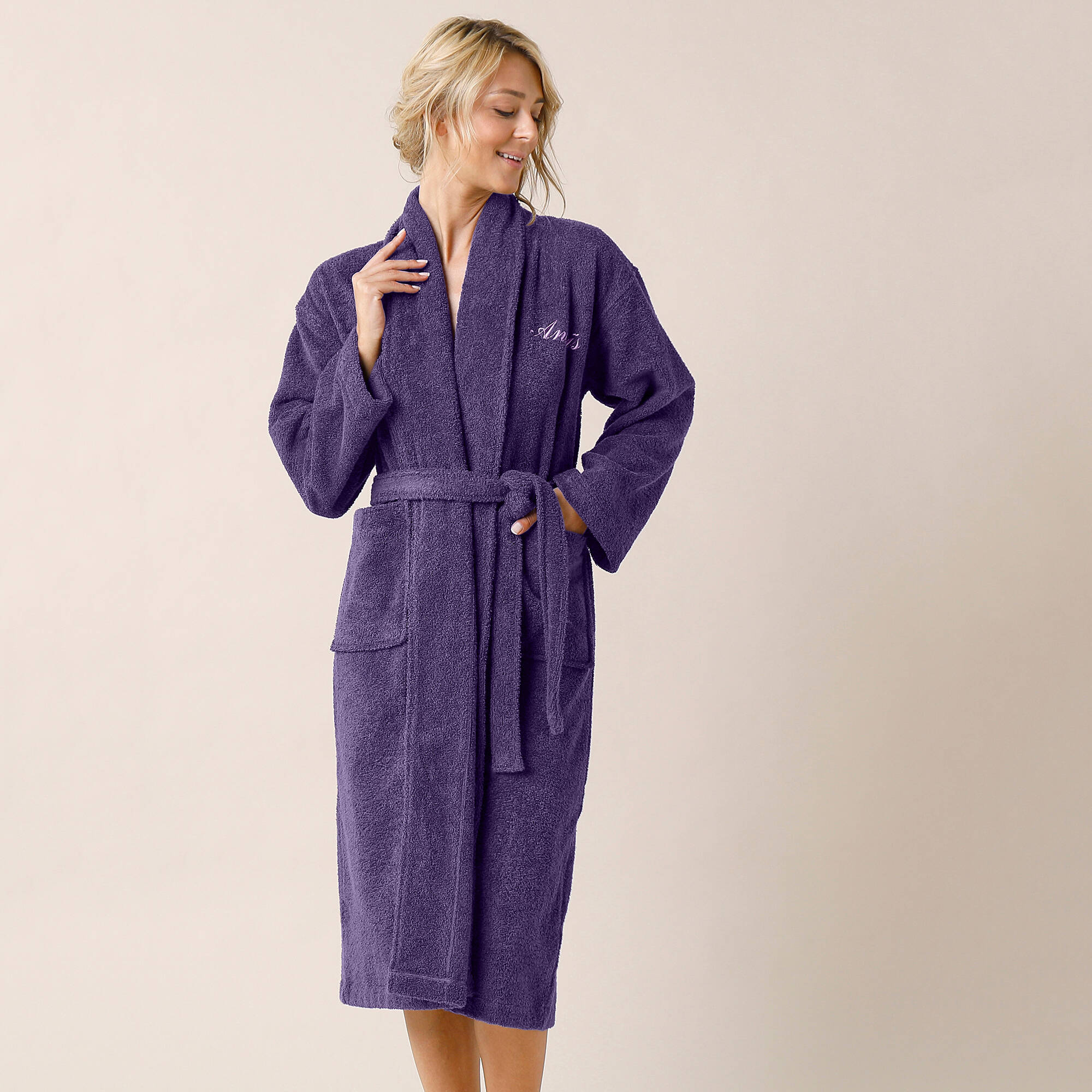 Peignoir mixte adulte éponge bouclette col ch&acirc;le personnalisable