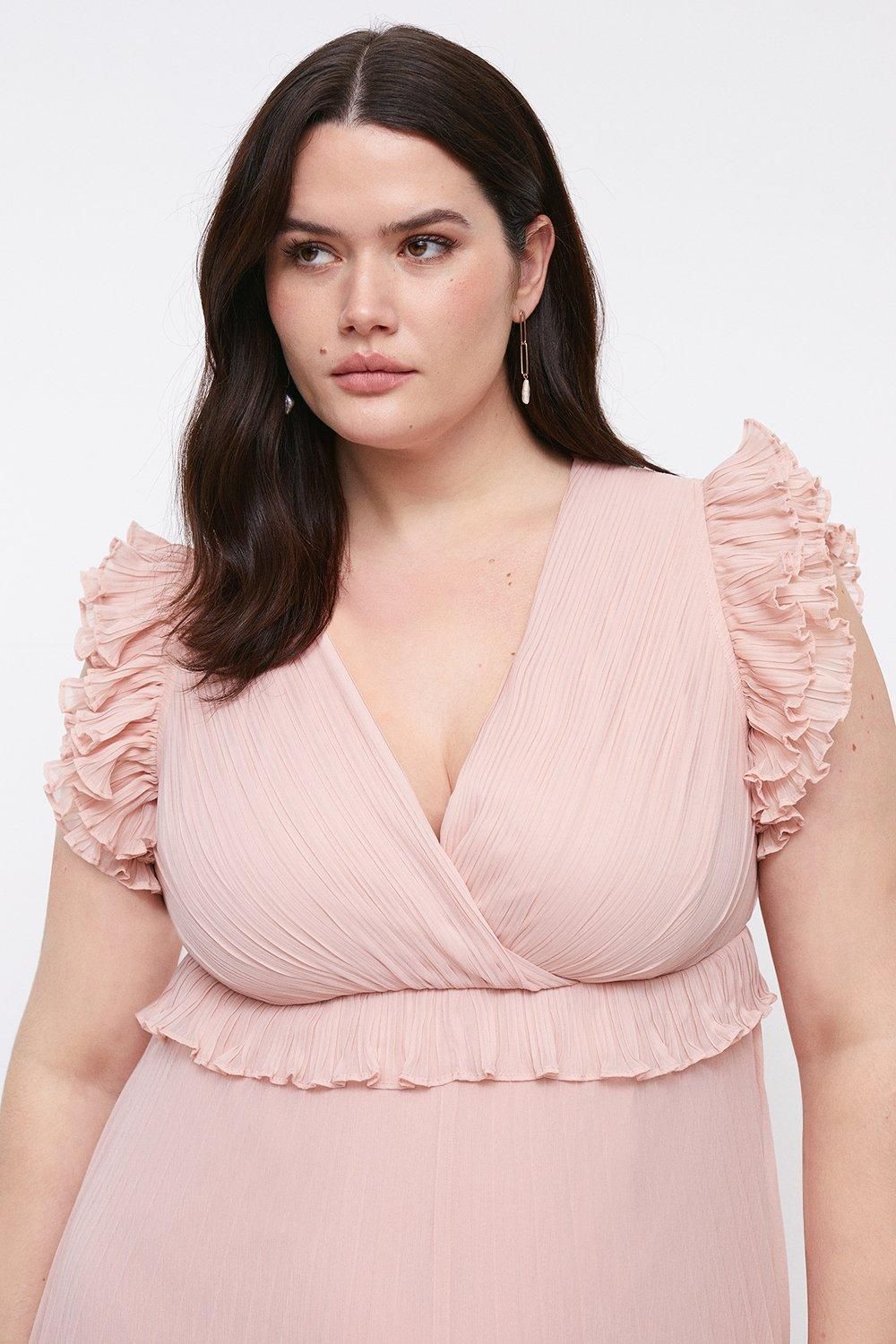 Coast Plus Size Frill Shoulder Pleated Skirt Maxi Dress