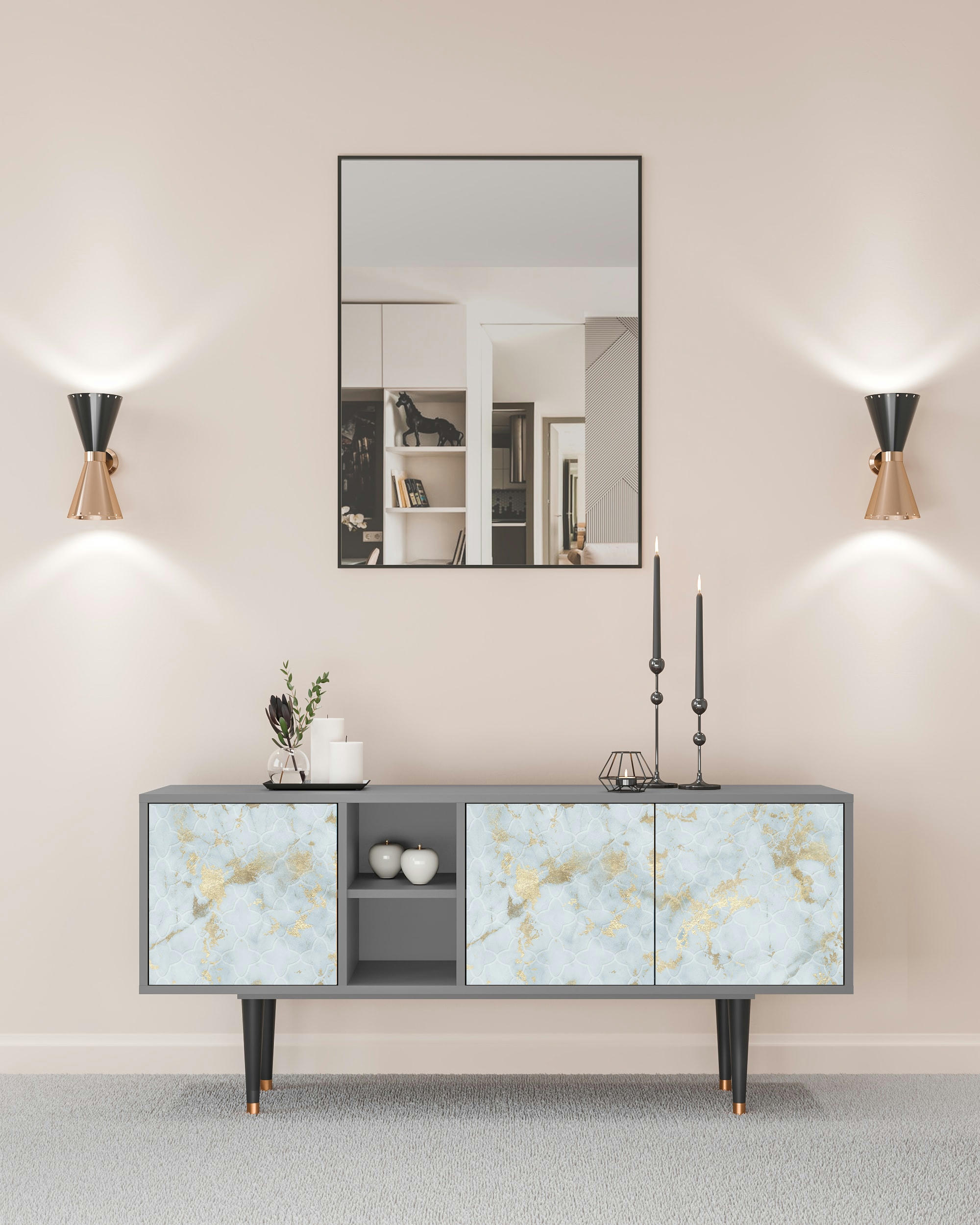 GOLDEN WAVES - Meuble TV  blanc clair 3 tiroirs L 150 cm