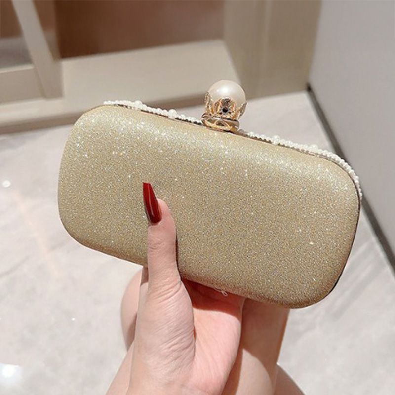 PEACH ACCESSORIES Pearlies & Gold Glitter Evening Clutch Bag